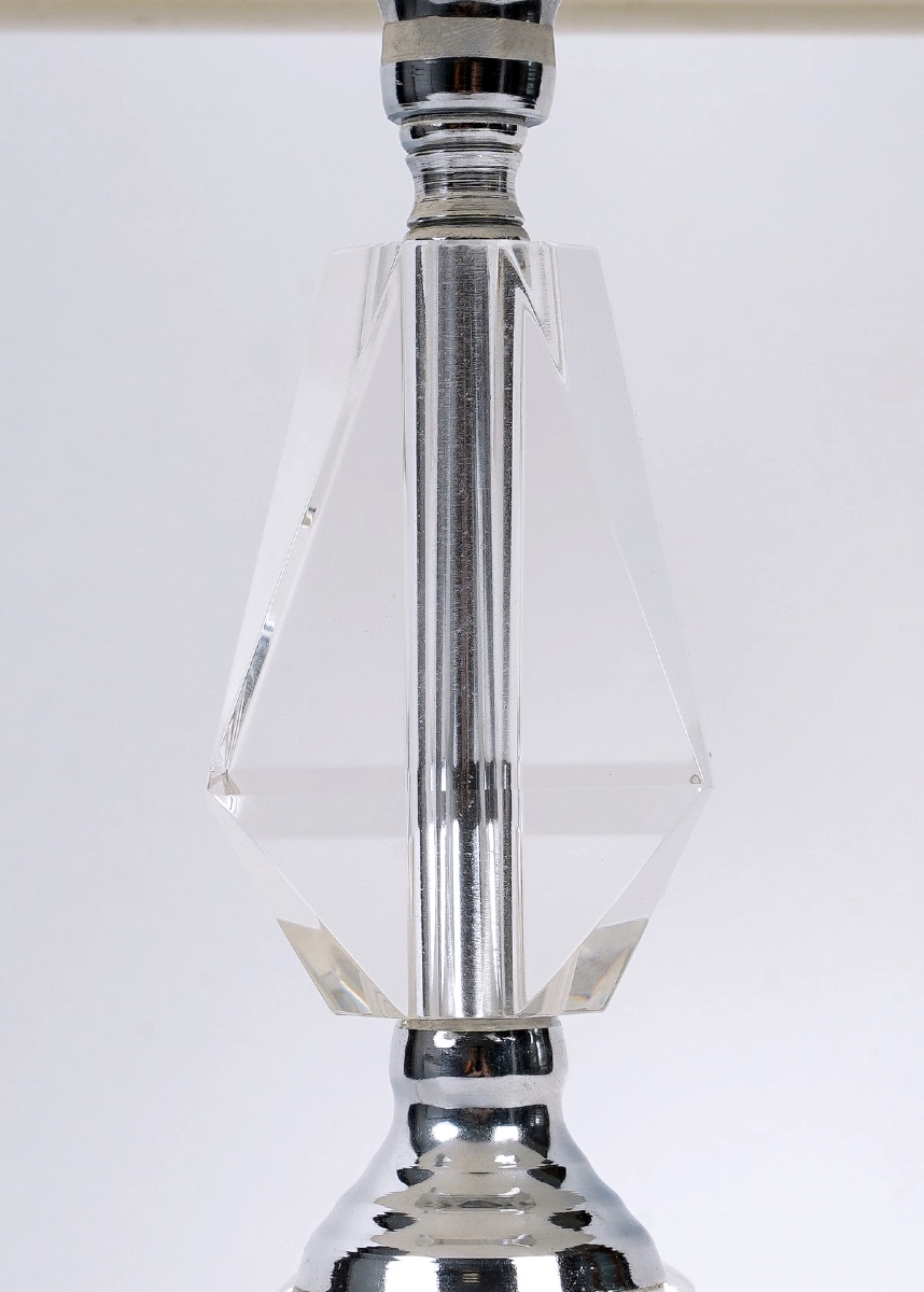Pair Of Vintage Cut Crystal And Chrome Metal Lamps –20th Cent-  Art Deco Style - Good Condition-photo-1