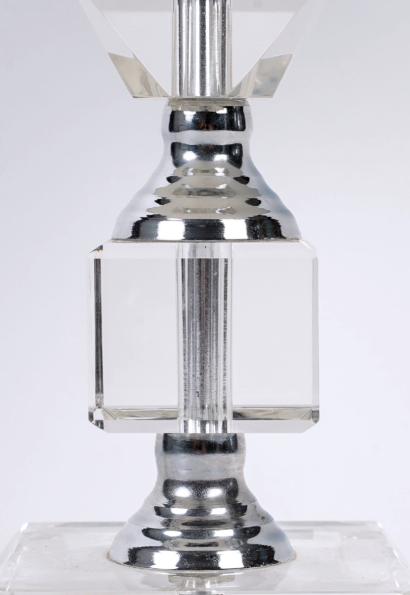 Pair Of Vintage Cut Crystal And Chrome Metal Lamps –20th Cent-  Art Deco Style - Good Condition-photo-2