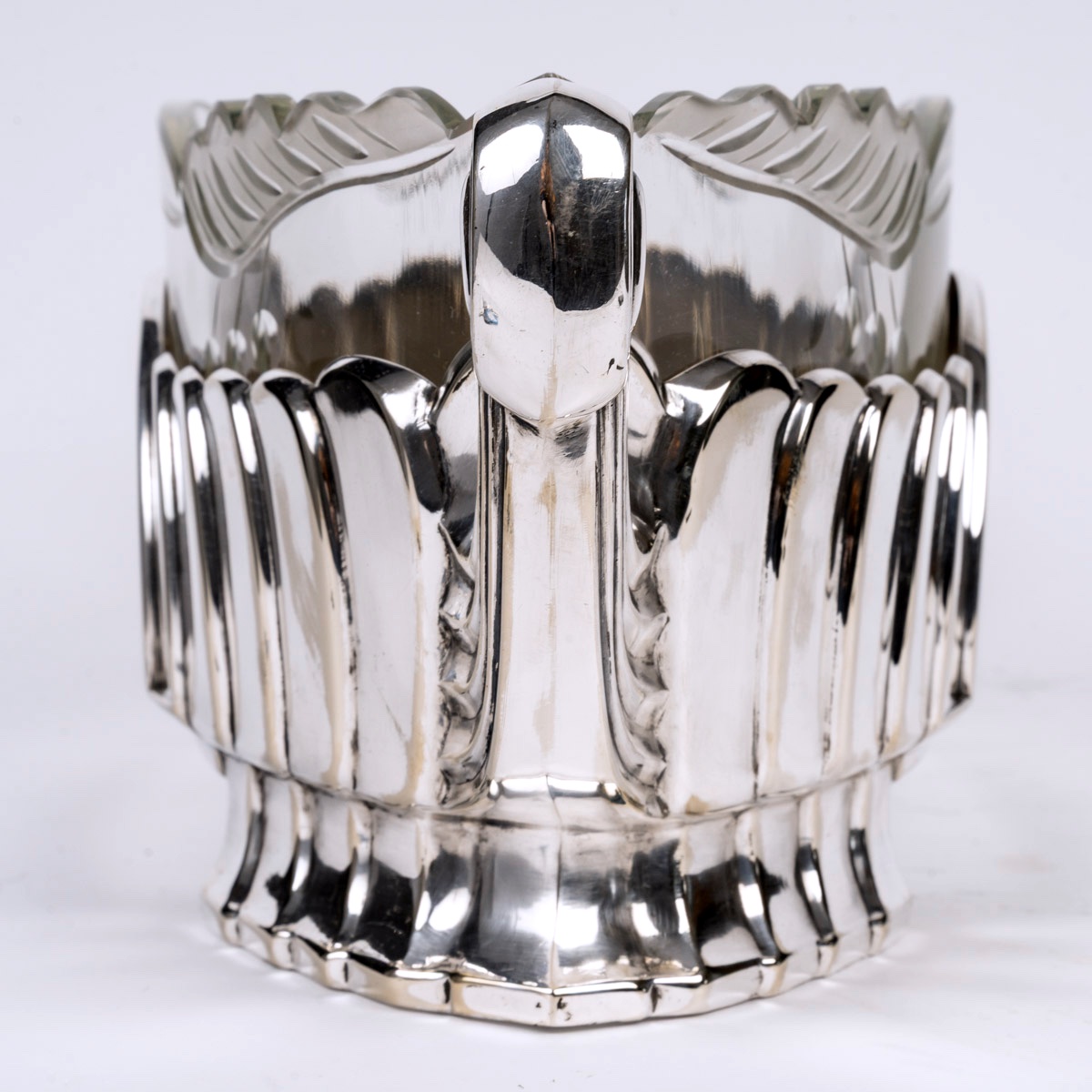 Coupe Centre De Table Art Déco En Cristal Taillé Et Métal Argenté – France, Circa 1930-photo-2
