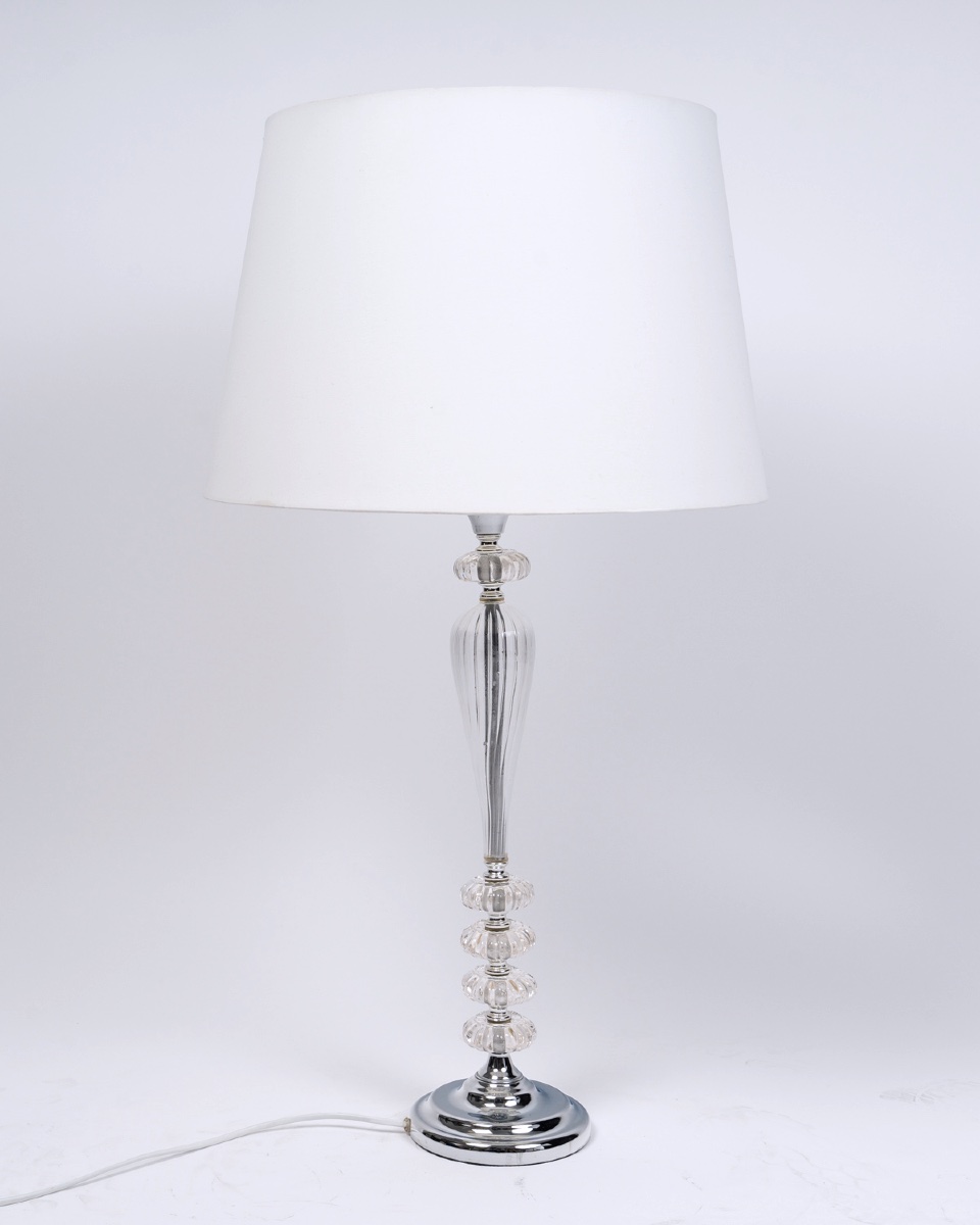 Pair Of Transparent Lamps With White Shades, Baccarat Style -photo-4