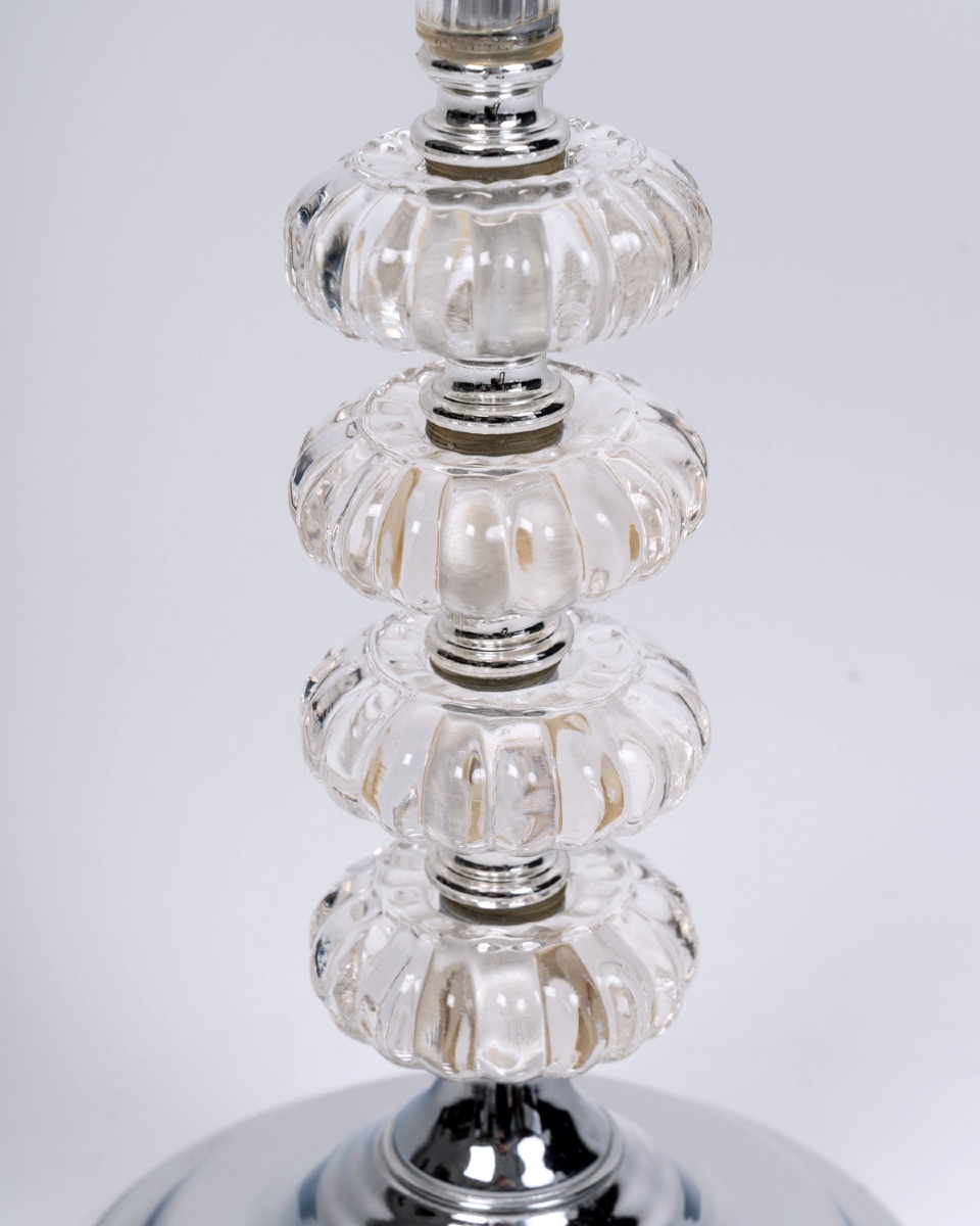 Pair Of Transparent Lamps With White Shades, Baccarat Style -photo-1