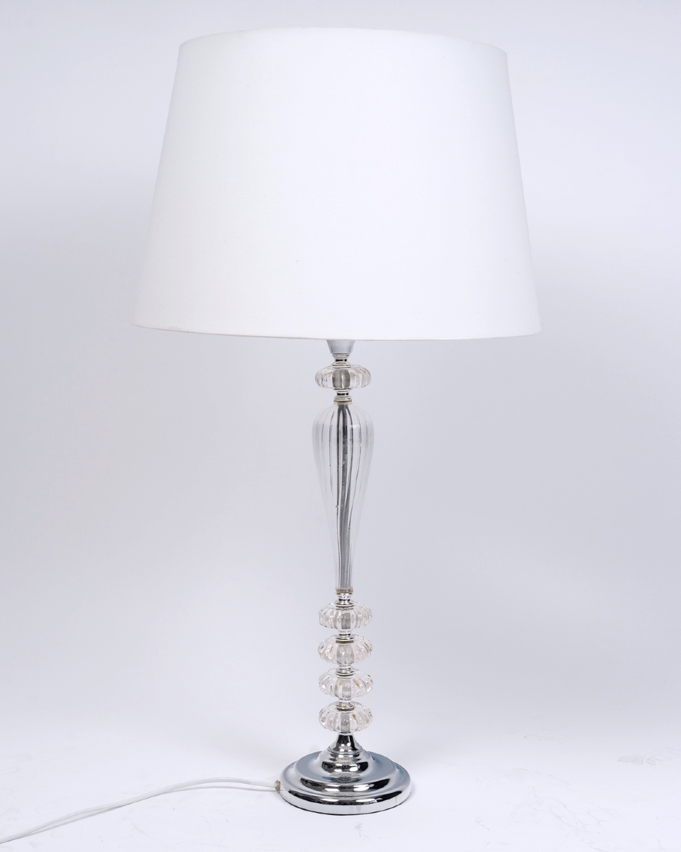 Pair Of Transparent Lamps With White Shades, Baccarat Style -photo-3