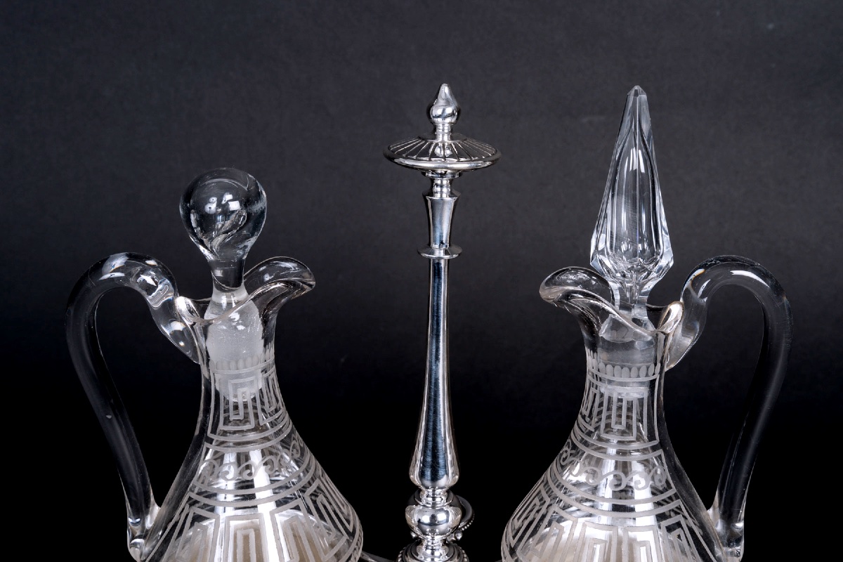 Huilier-Vinaigrier en Métal Argenté et Cristal Gravé – Époque Napoléon III, XIXᵉ Siècle-photo-3