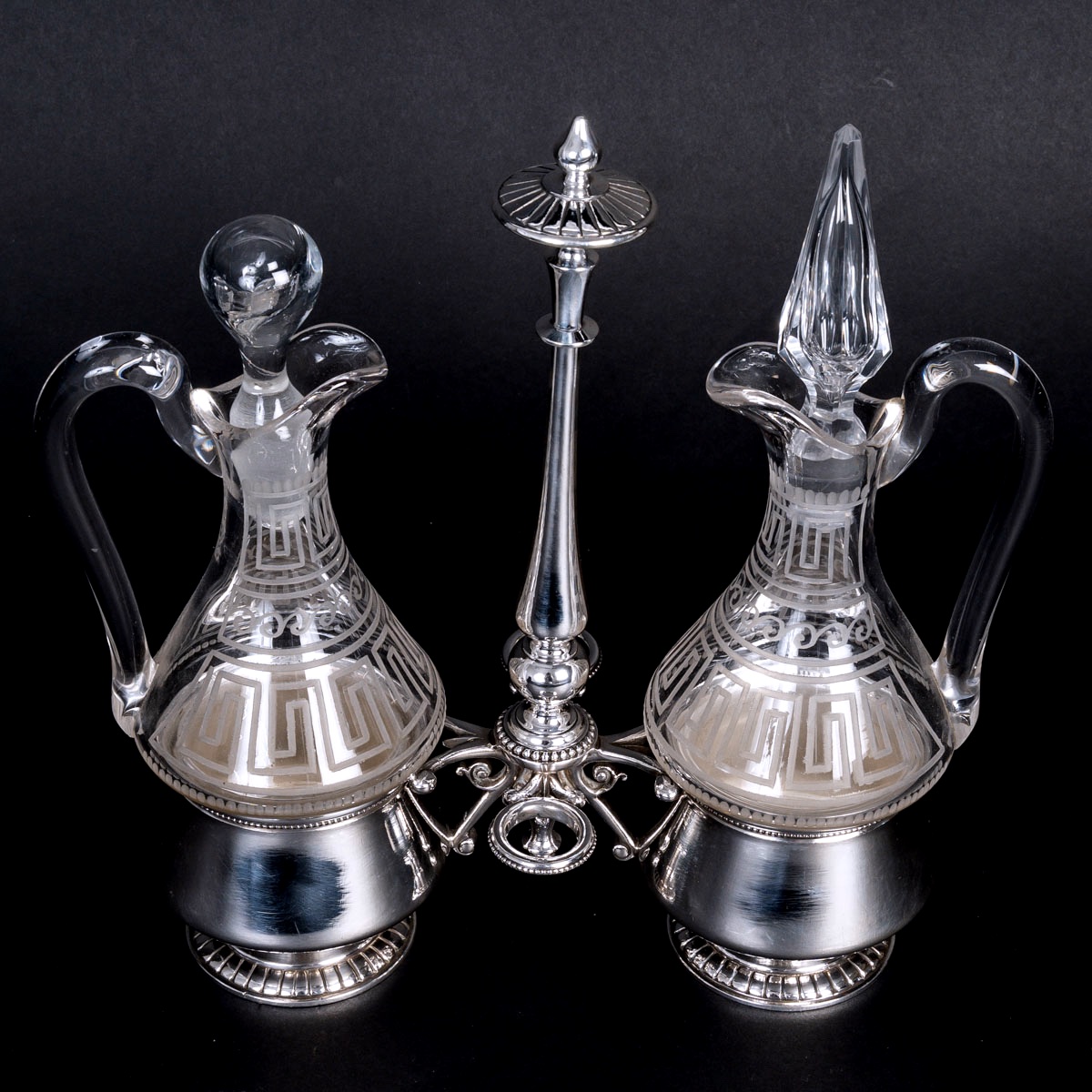 Huilier-Vinaigrier en Métal Argenté et Cristal Gravé – Époque Napoléon III, XIXᵉ Siècle-photo-4