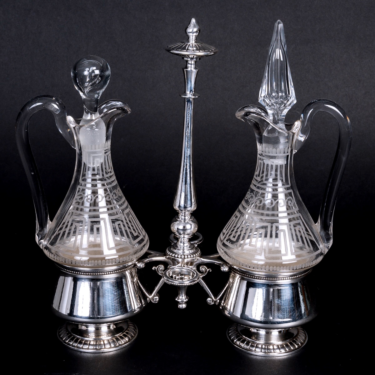 Huilier-Vinaigrier en Métal Argenté et Cristal Gravé – Époque Napoléon III, XIXᵉ Siècle