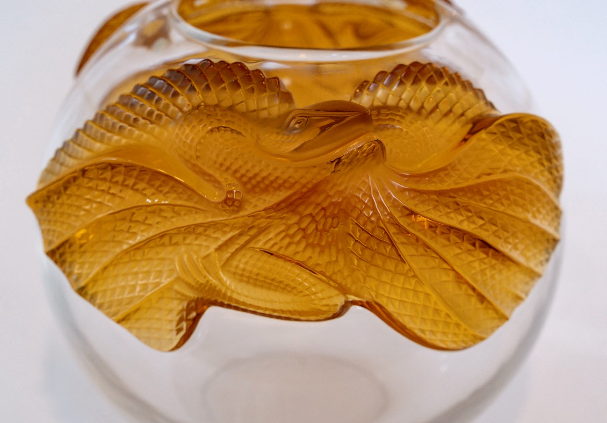  Marie-Claude Lalique – Vase « Erimaki » en Cristal Blanc et Ambre, France, 1988-photo-2