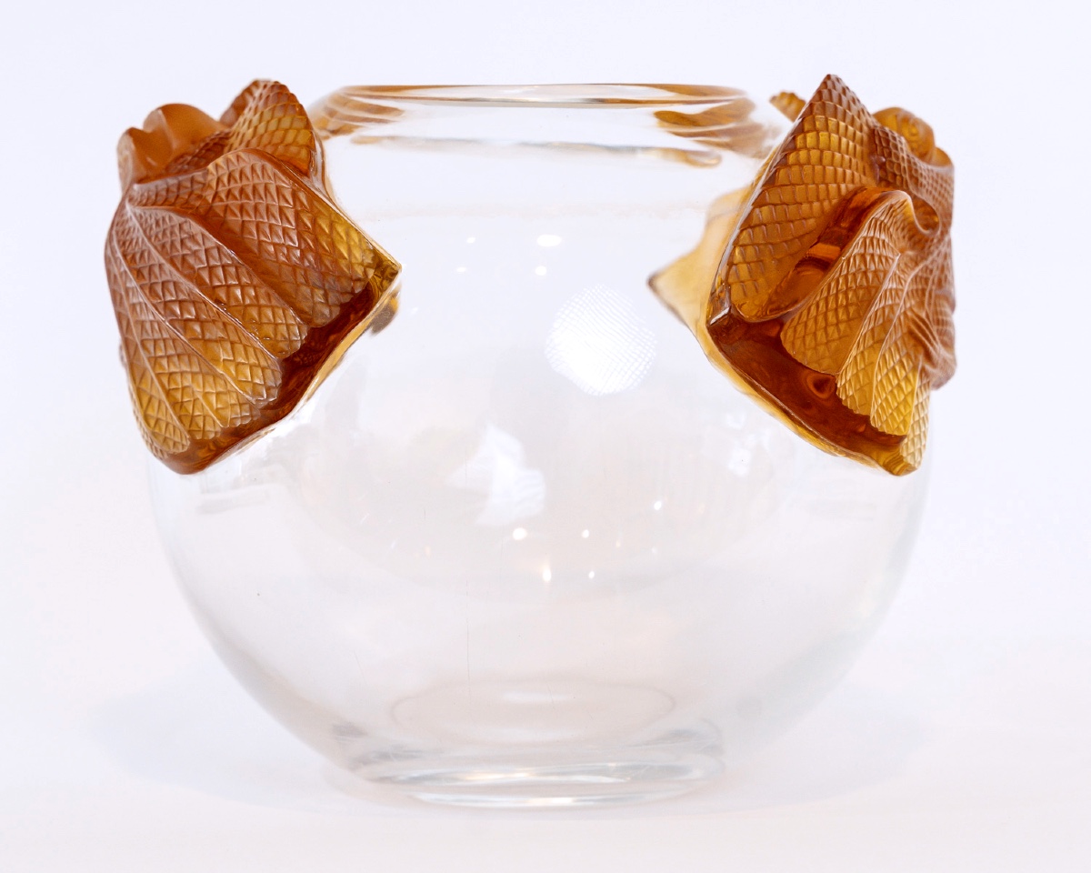  Marie-Claude Lalique – Vase « Erimaki » en Cristal Blanc et Ambre, France, 1988