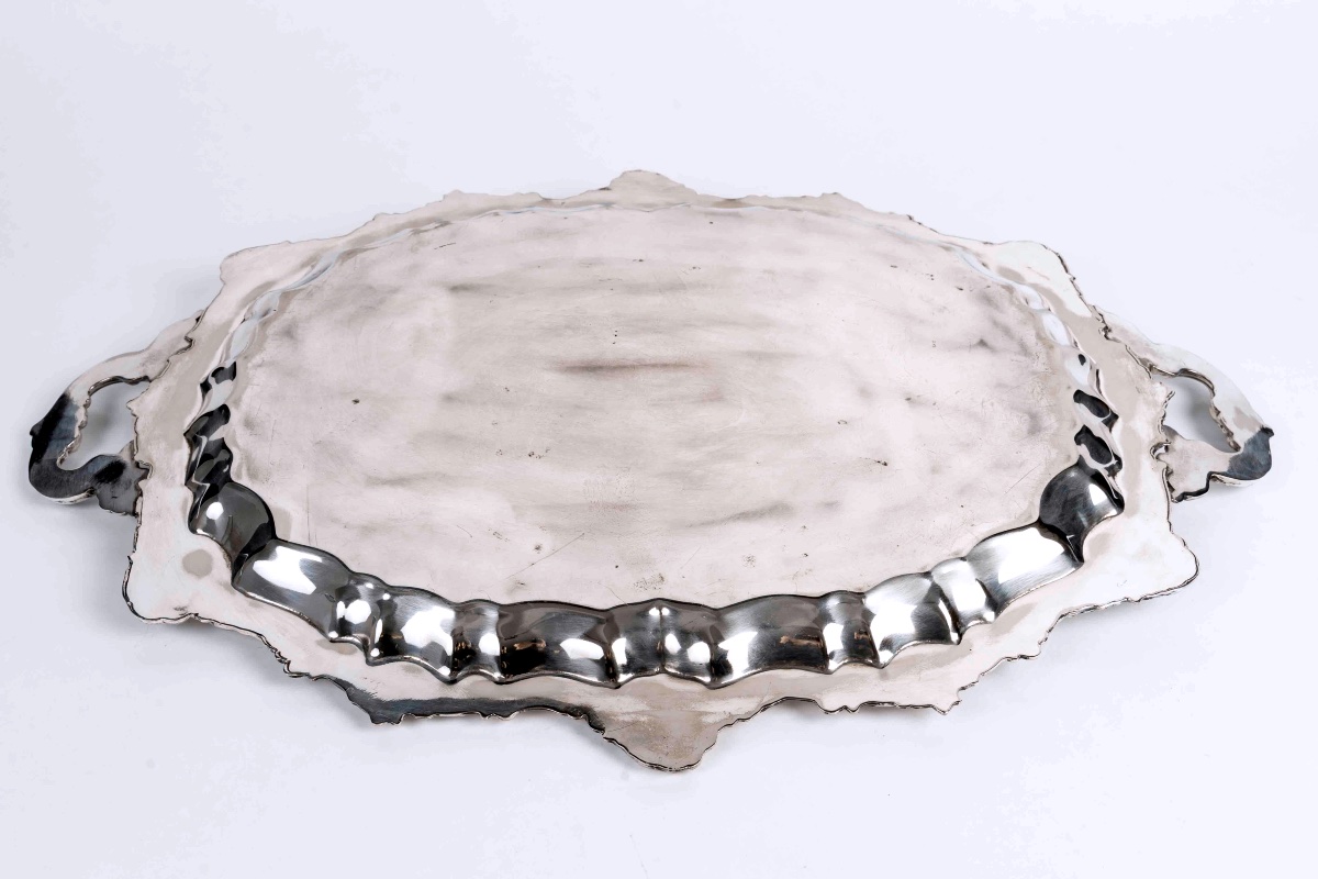 Vintage Silver Plated Alpaca Metal Tray – 19th Century, Decoration And Service (60x41 Cm)-photo-2