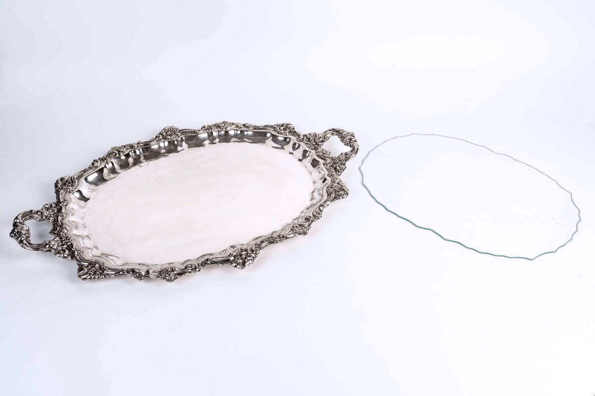 Vintage Silver Plated Alpaca Metal Tray – 19th Century, Decoration And Service (60x41 Cm)-photo-4
