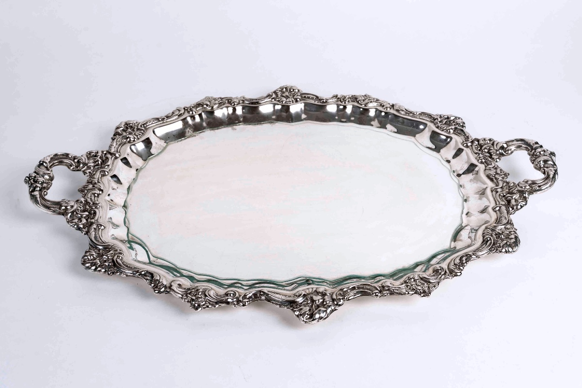 Vintage Silver Plated Alpaca Metal Tray – 19th Century, Decoration And Service (60x41 Cm)