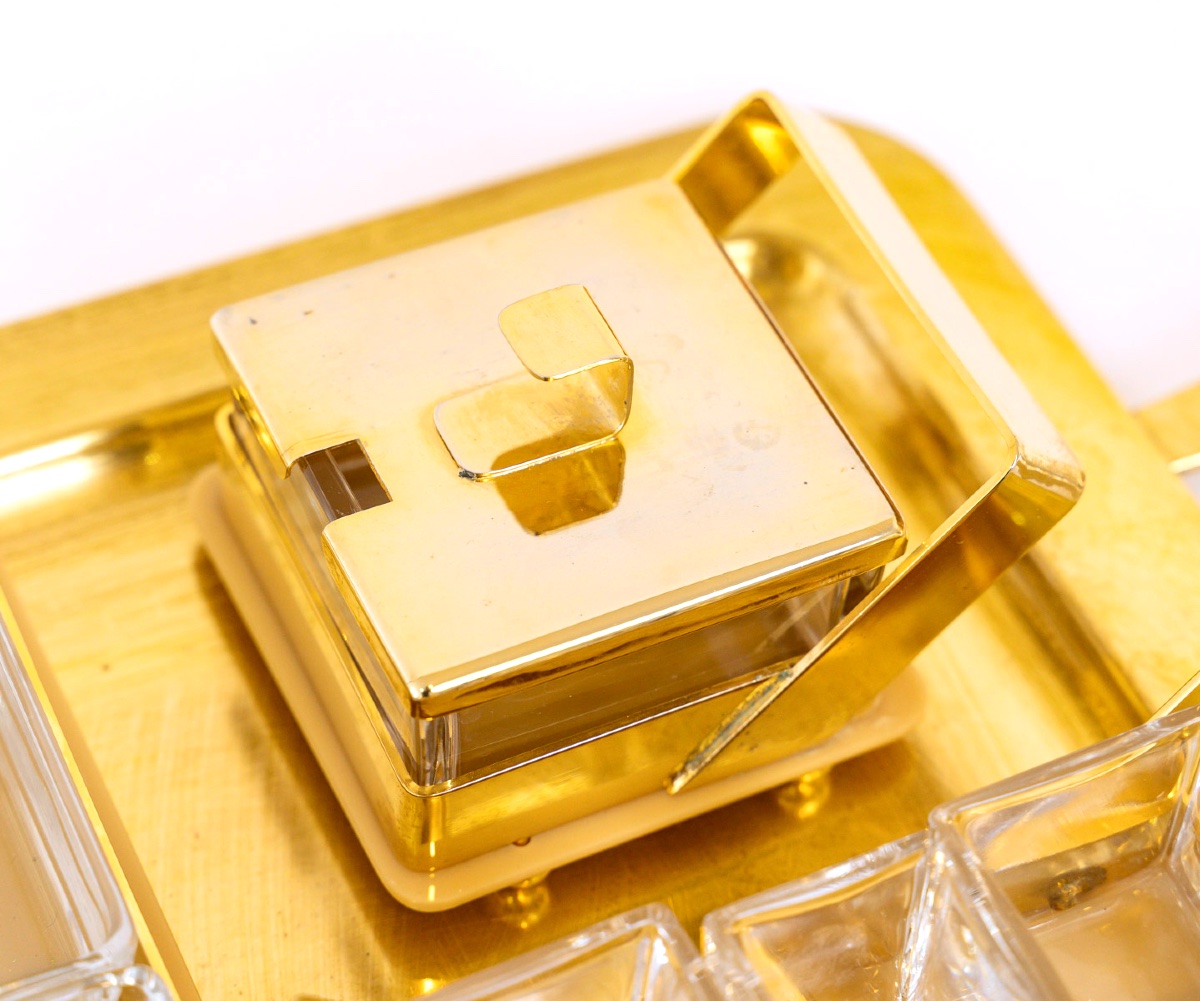 Large Crystal And Gilded Metal Aperitif Tray – Art Deco Style, 1960s-photo-3