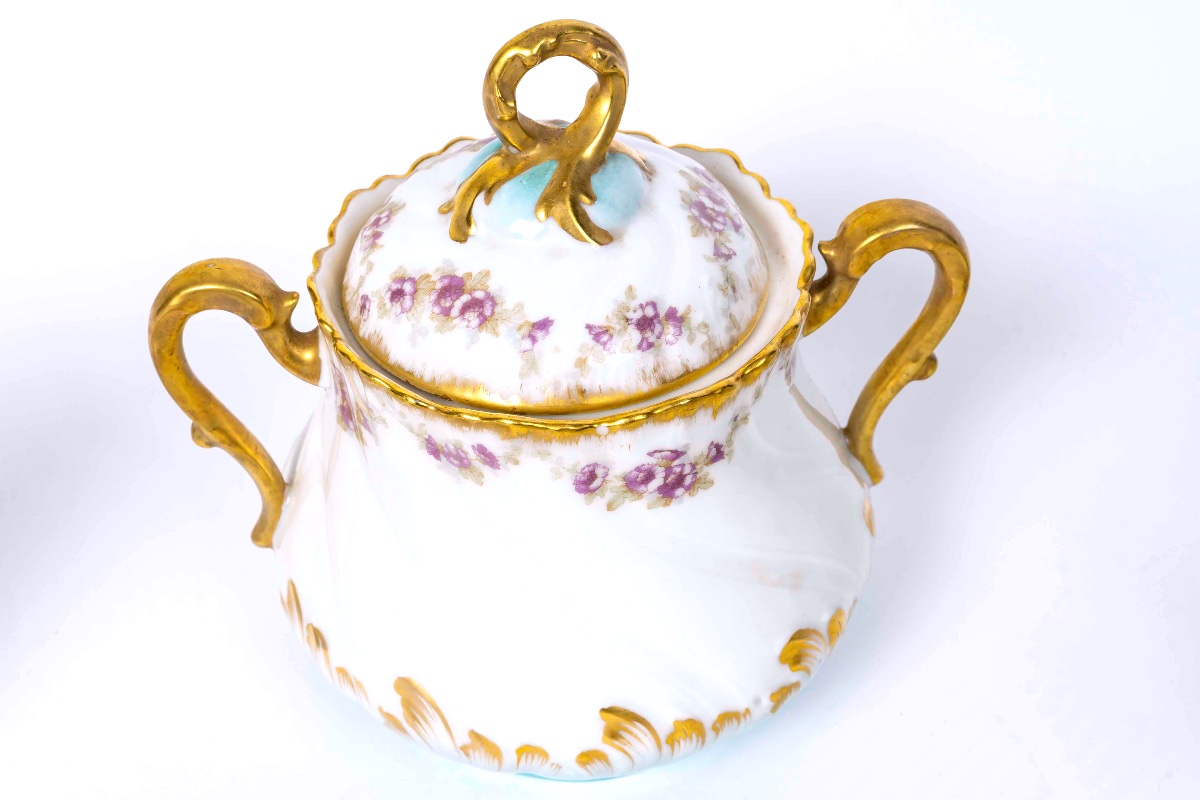 Limoges Porcelain Coffee Service – Augé-munsch Narbonne – Floral And Gold Decoration – 11 People-photo-2