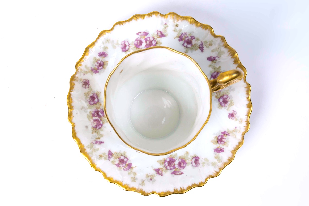 Limoges Porcelain Coffee Service – Augé-munsch Narbonne – Floral And Gold Decoration – 11 People-photo-4