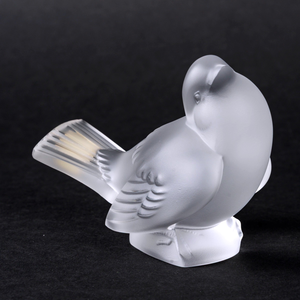 Lalique – Satin Crystal Sparrow “tilted Head” – Pressed Glass Figurine, 20th Century-photo-4