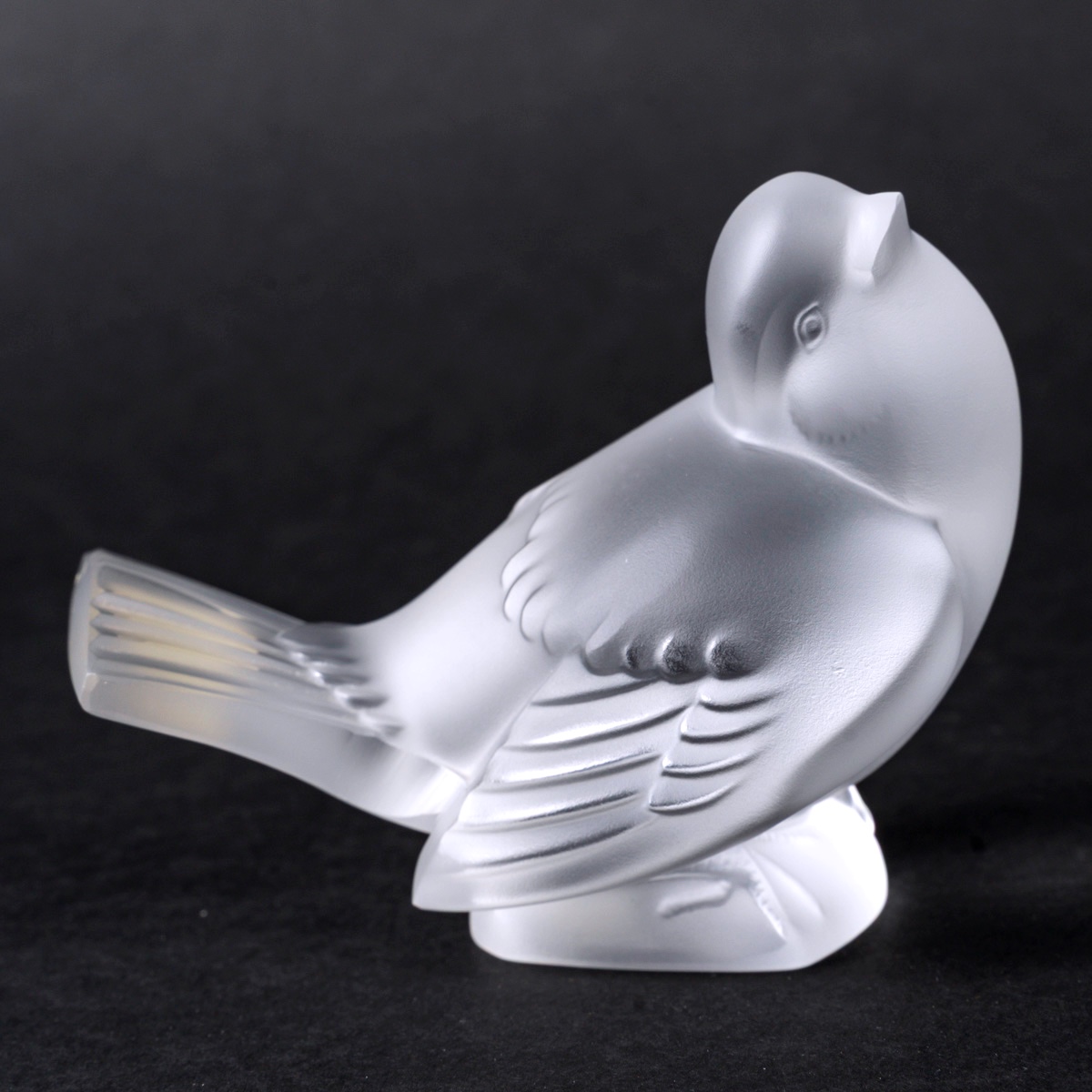 Lalique – Satin Crystal Sparrow “tilted Head” – Pressed Glass Figurine, 20th Century