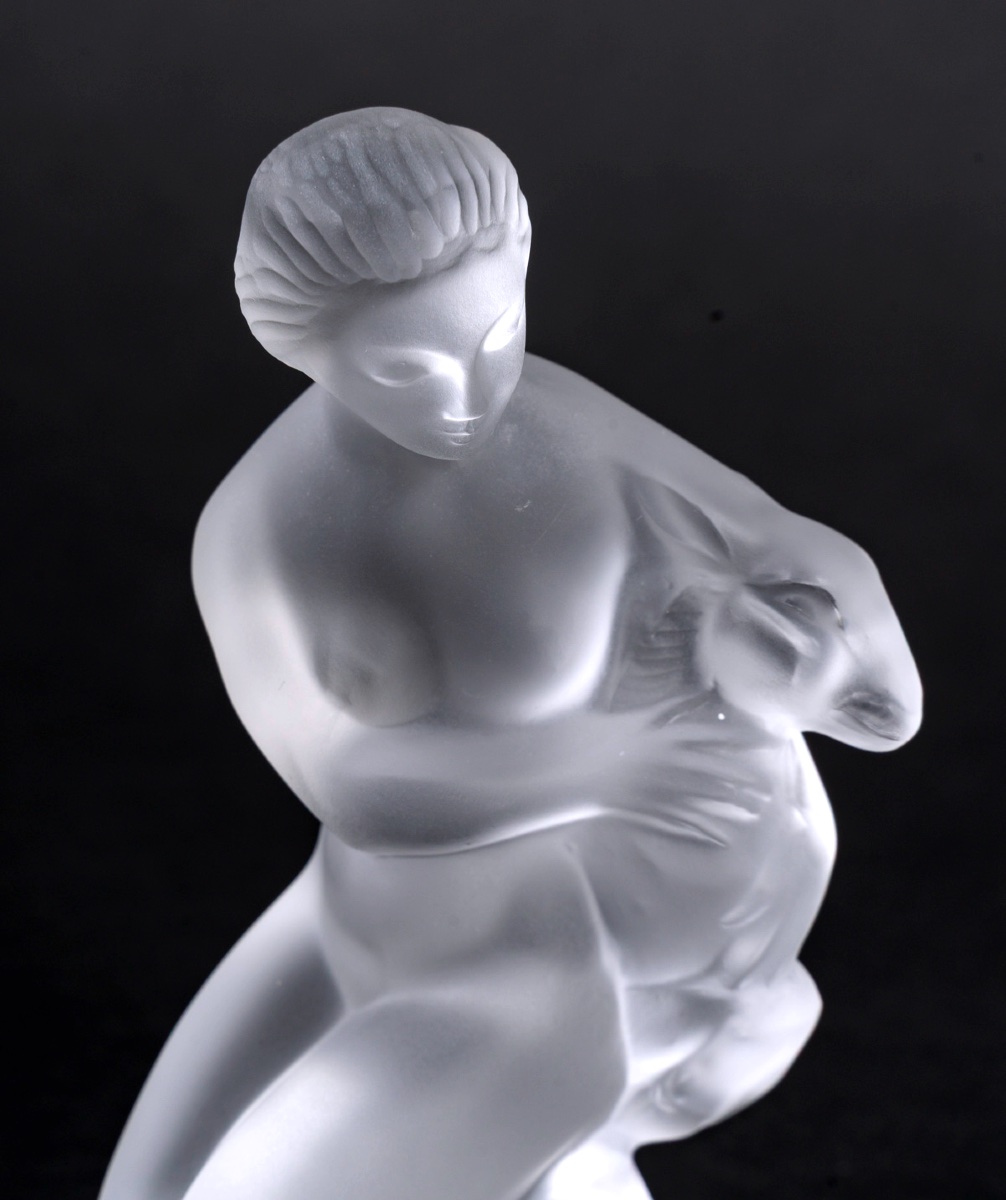 Lalique – Frosted And Polished Crystal Figurine “diane And The Fawn”, Art Deco, 1949, 20th Cent-photo-2