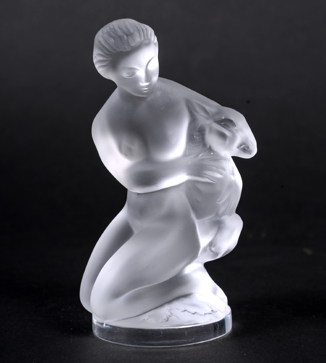 Lalique – Frosted And Polished Crystal Figurine “diane And The Fawn”, Art Deco, 1949, 20th Cent-photo-2
