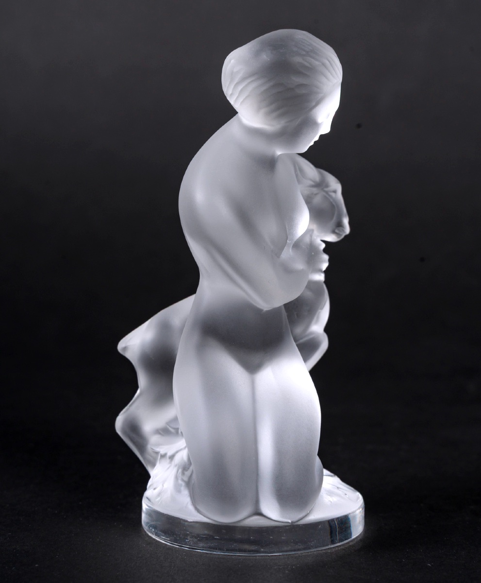 Lalique – Frosted And Polished Crystal Figurine “diane And The Fawn”, Art Deco, 1949, 20th Cent-photo-3