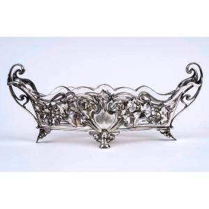 Crystal And Silver-plated Metal Bowl – Art Nouveau, Circa 1900 – Floral Motifs And Stylized Vines
