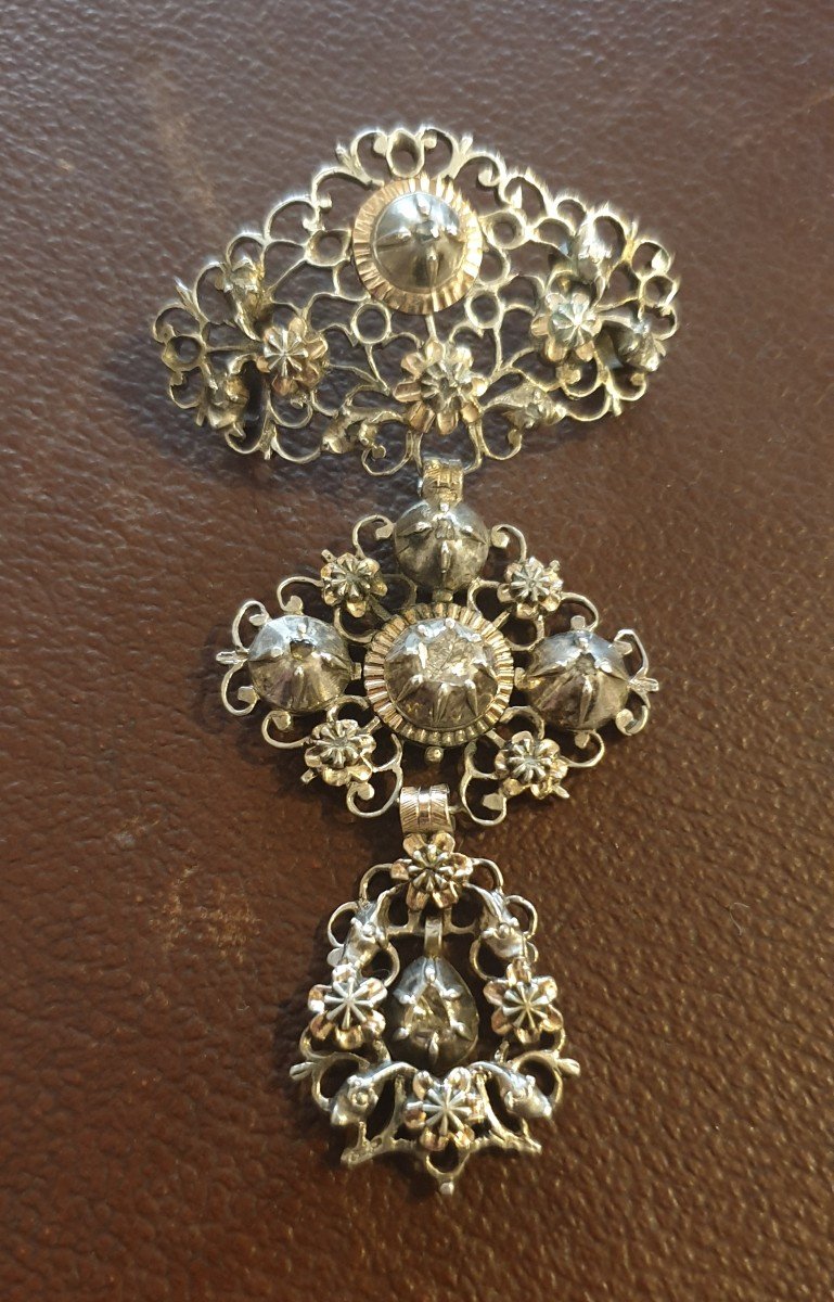 Flemish Cross In Silver Gold And Diamonds 19th Century
