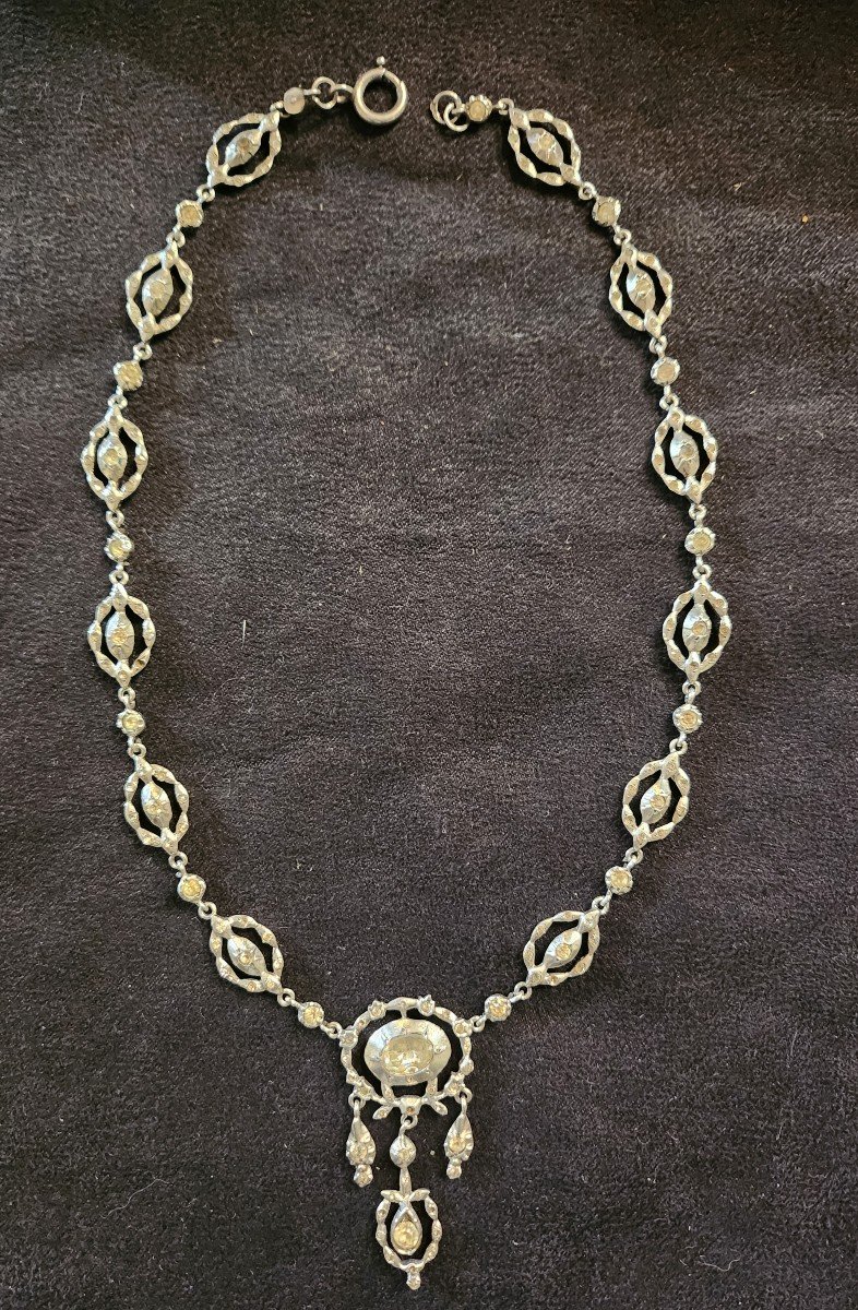 Necklace In Silver And Rhine Stone Early 19th