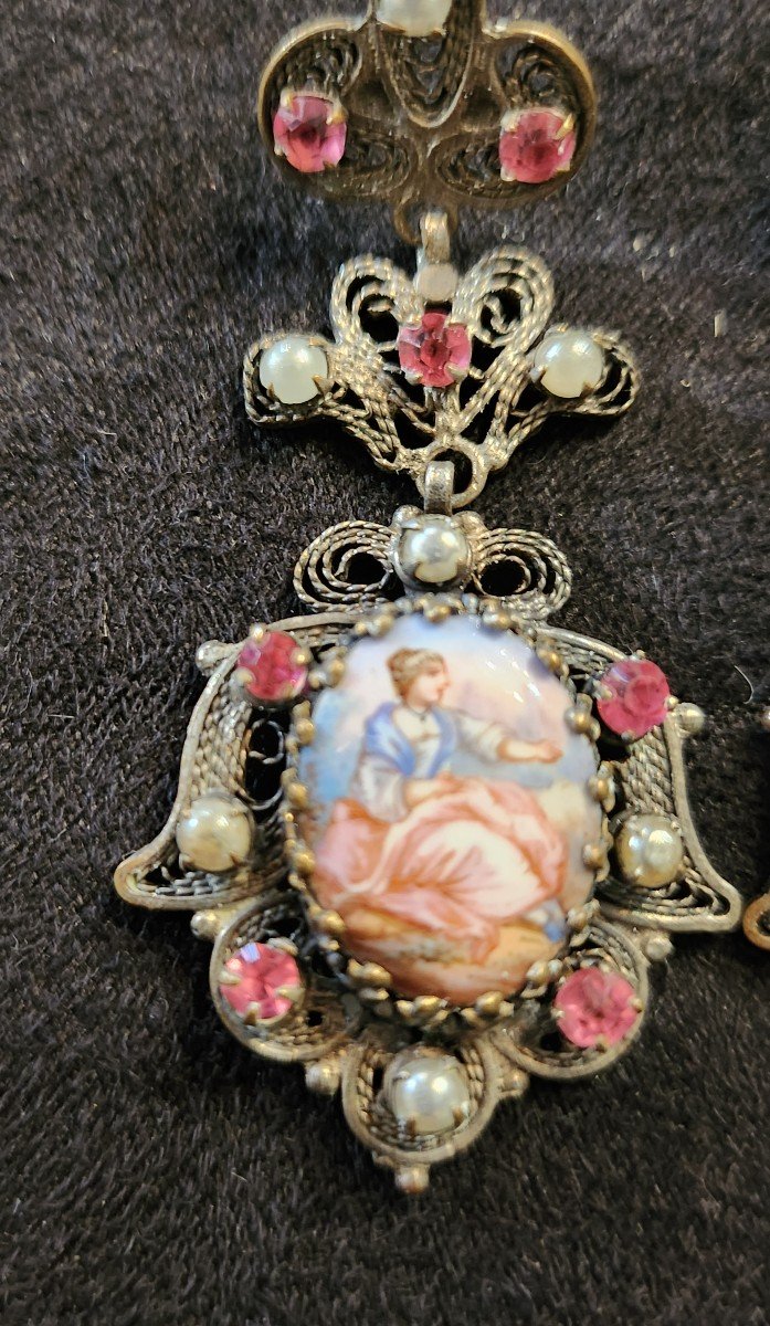 Pair Of Earrings Set With Miniature Enamels 19th Century-photo-2