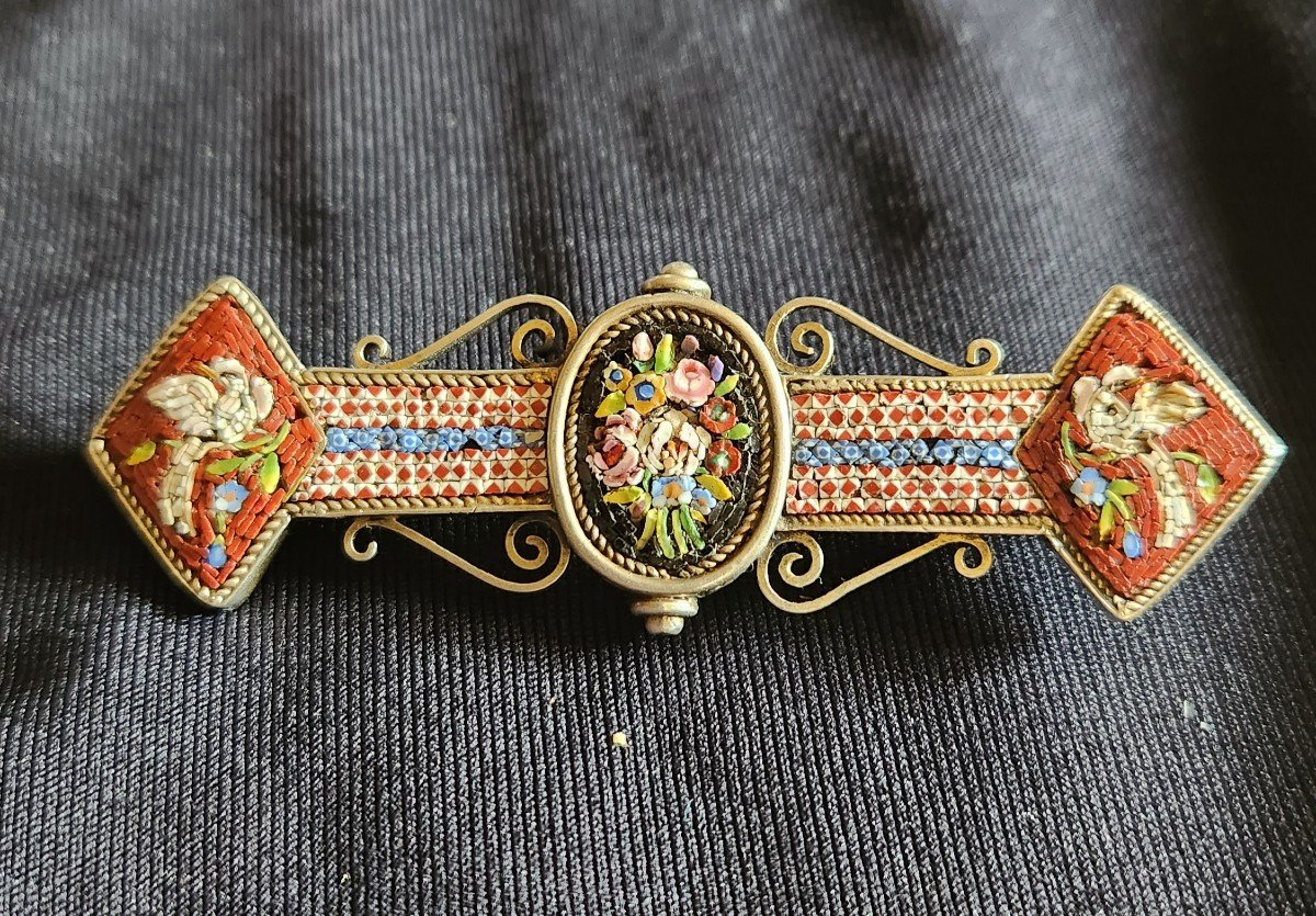 Brooch In Silver And Micromosaic 19th Century