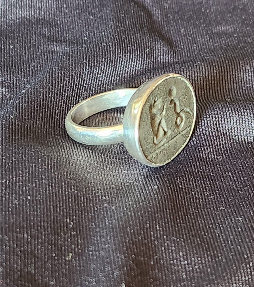 Men's Ring In Silver And Antique Intaglio On Steatite-photo-2