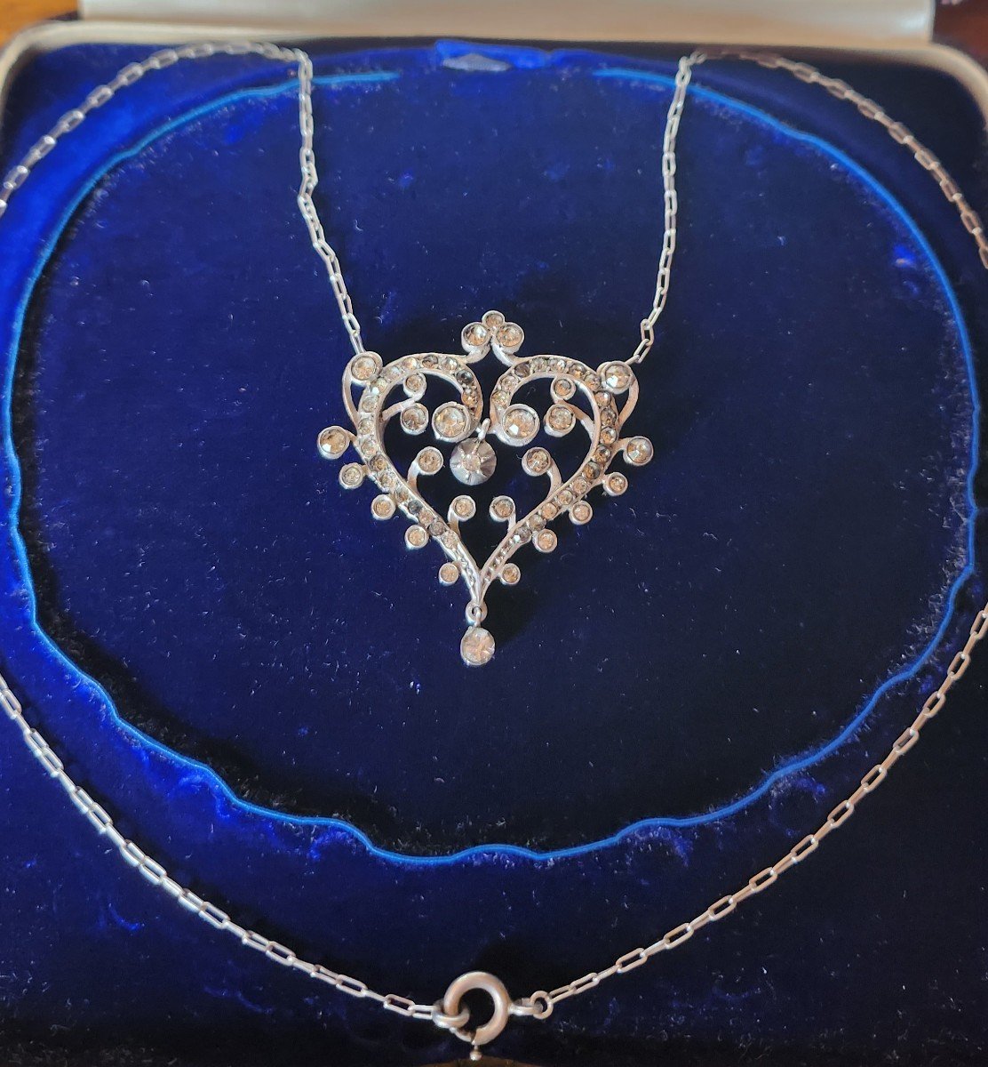 Collier Coeur En Argent Et Pierres Du Rhin 19 ème Siècle 