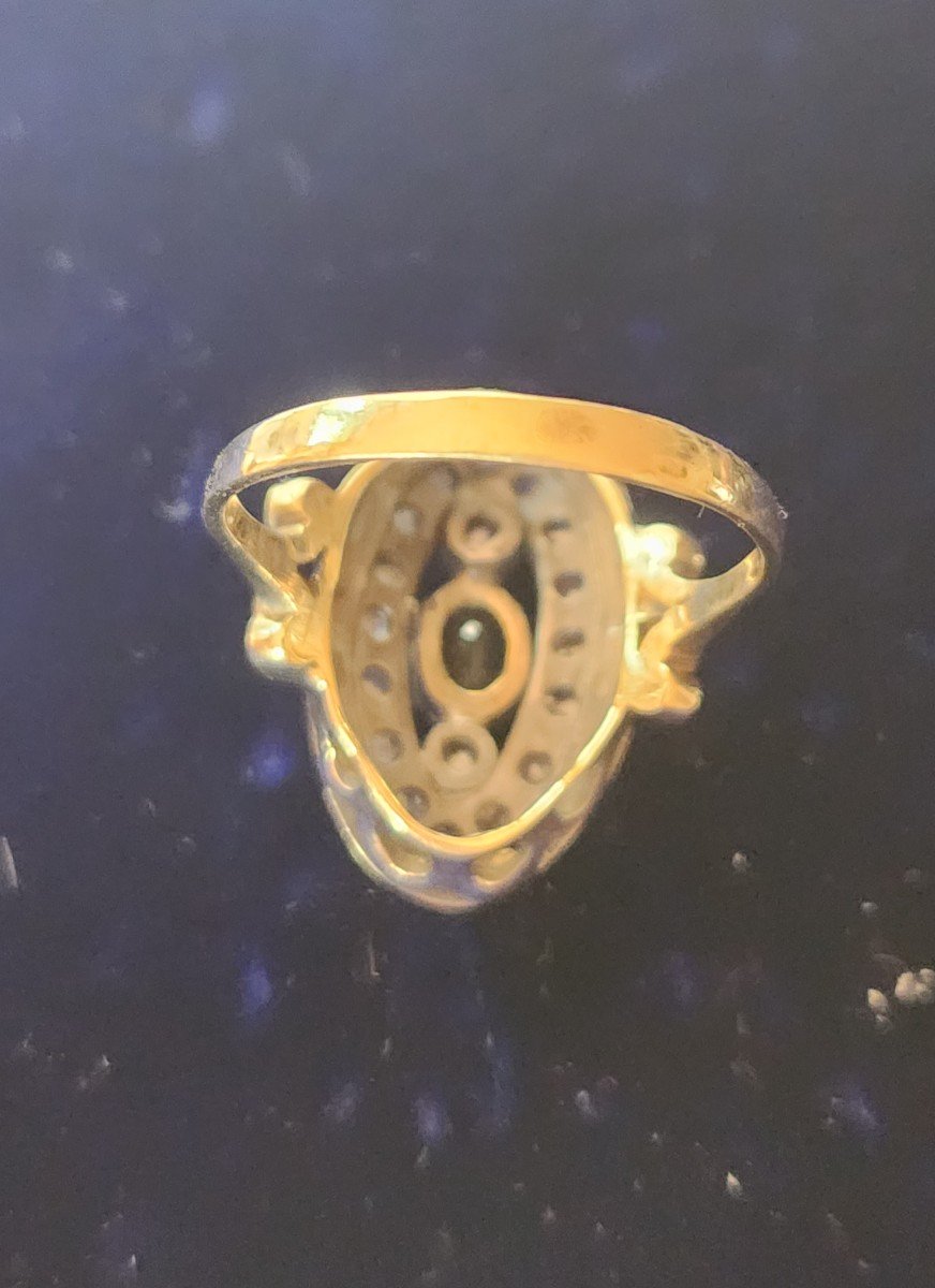 Bague Marquise En Or Diamants Et Saphir 19 ème Siècle -photo-4