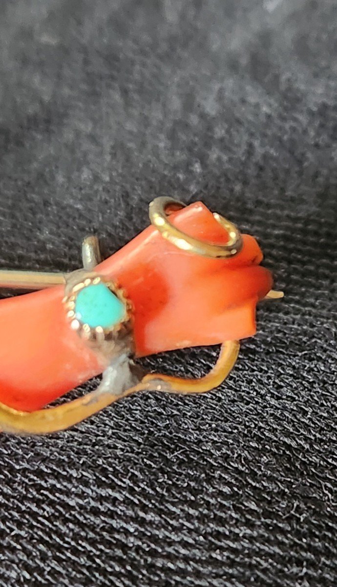 Broche Bras En Corail Et Or 19 Eme Siecle-photo-3
