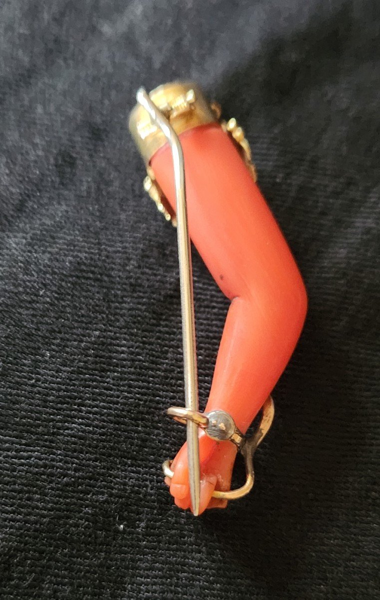 Arm Brooch In Coral And Gold 19 Eme Century-photo-4