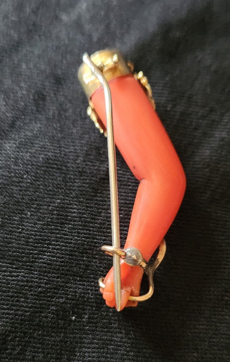 Broche Bras En Corail Et Or 19 Eme Siecle-photo-4