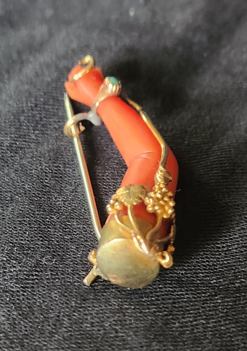 Arm Brooch In Coral And Gold 19 Eme Century-photo-2