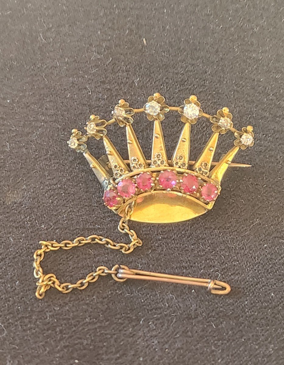 Diamond And Ruby Crown Brooch 19th Century-photo-2