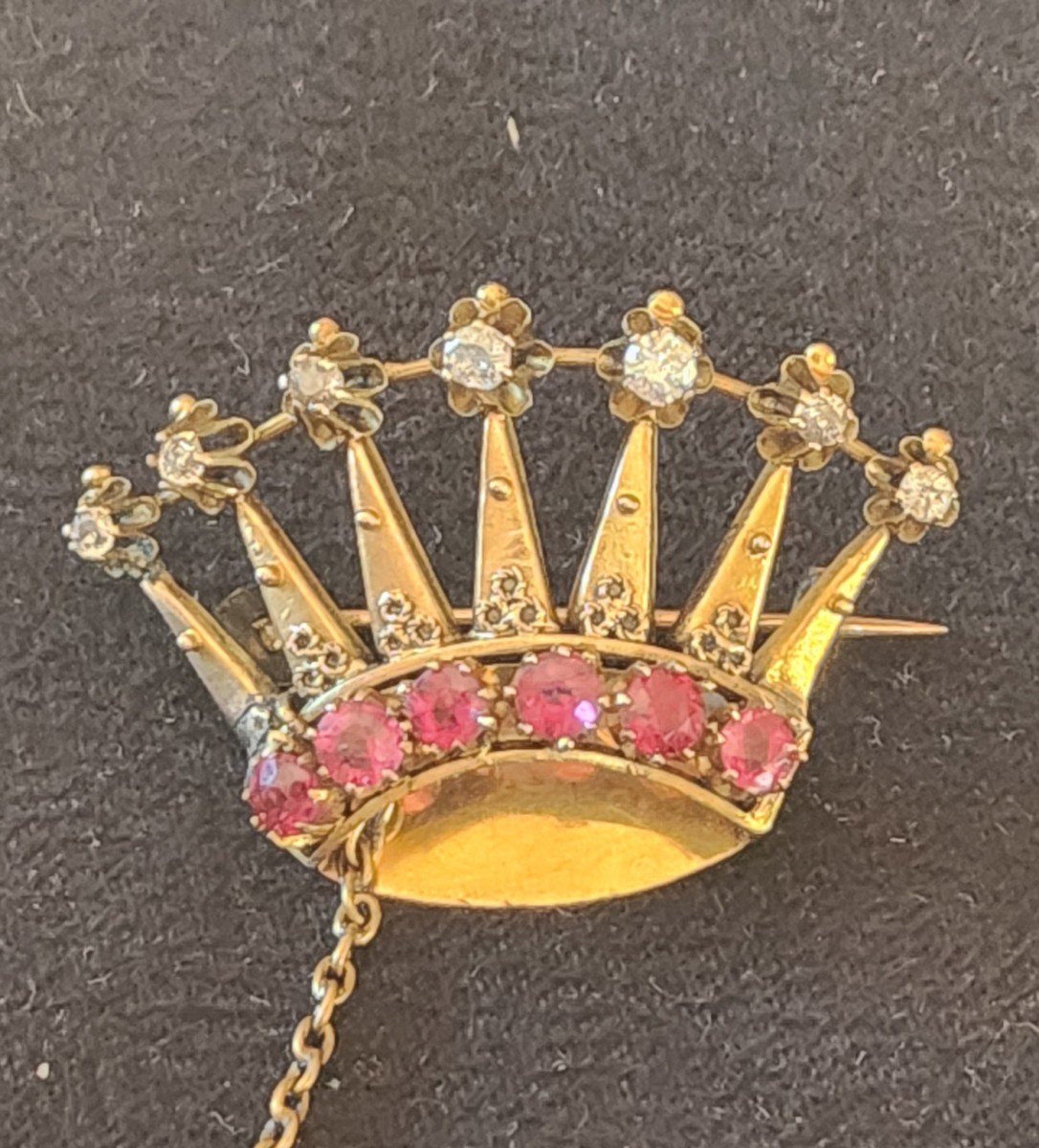 Diamond And Ruby Crown Brooch 19th Century