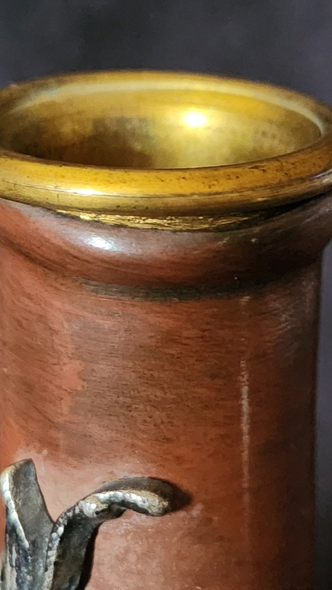 Pair Of Bronze Vases With Japanese Decor -photo-2