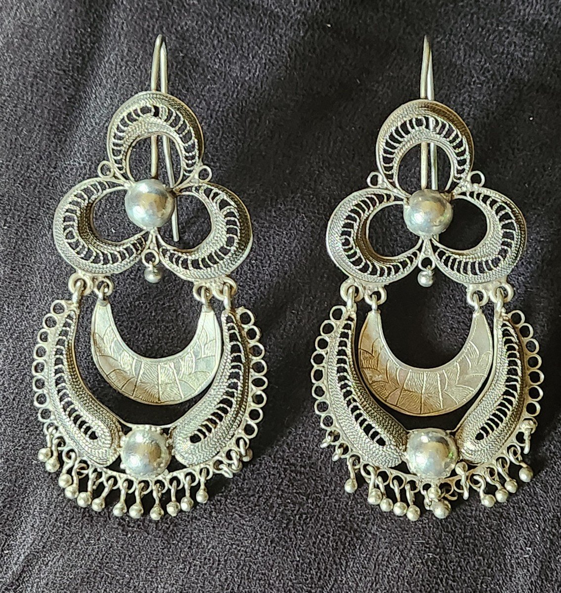 Paire De Boucle D Oreille En Argent Filigrane 19 ème Siècle 