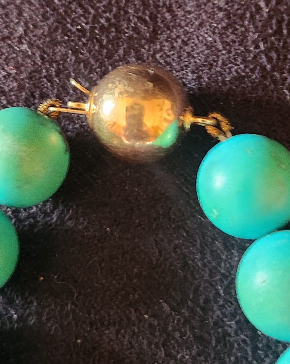 Collier  En  Perles  De  Rurquoise  Et  Or  Vers 1920-photo-3