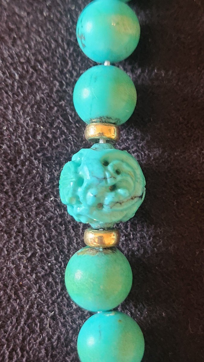 Collier  En  Perles  De  Rurquoise  Et  Or  Vers 1920-photo-4