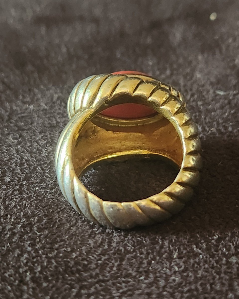 Art Deco Vermeil And Red Coral Ring-photo-1