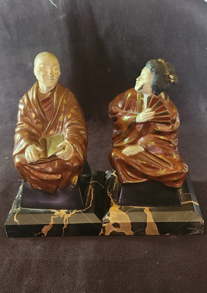 Adam Feron Couple Japonais Serre Livre Art Deco
