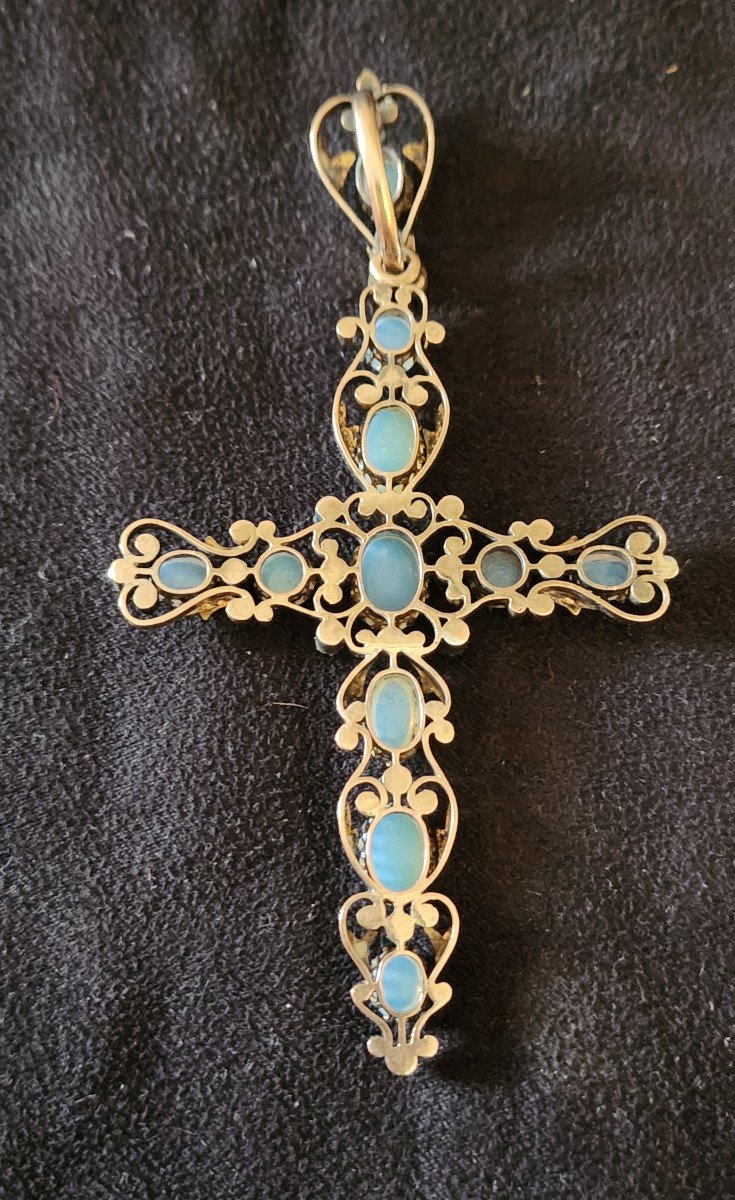 Croix En Or, Diamant, Opaline Et Email 19 ème Siècle -photo-3