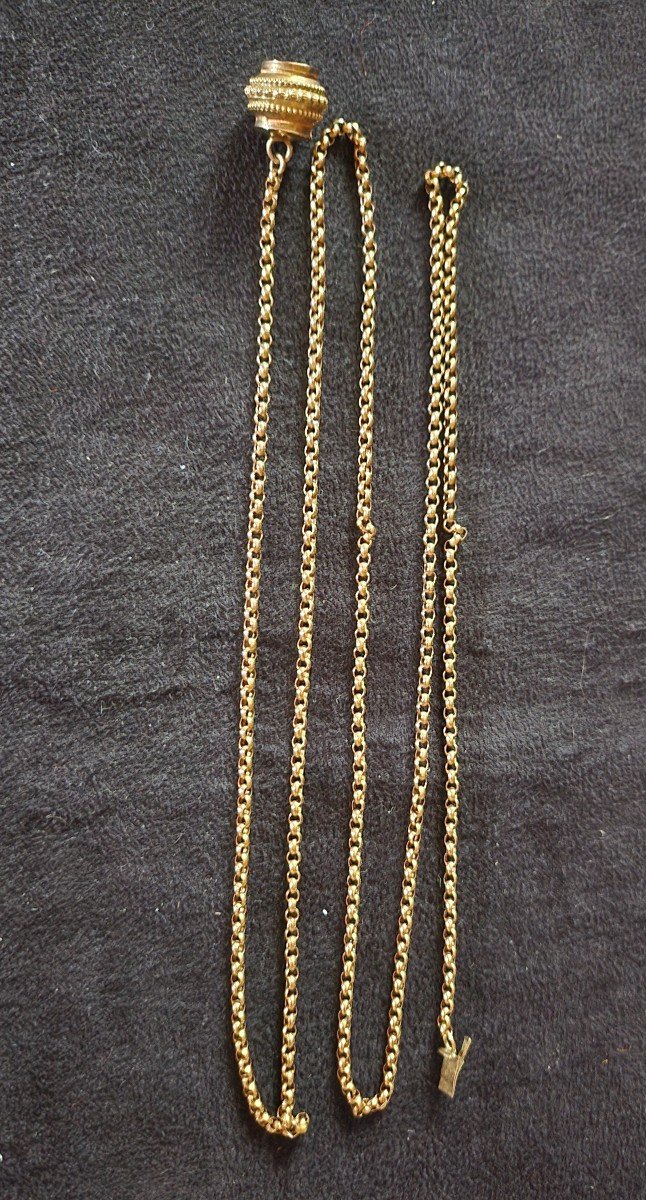 Gold Jaseron Mesh Long Necklace Early 19th Century -photo-2