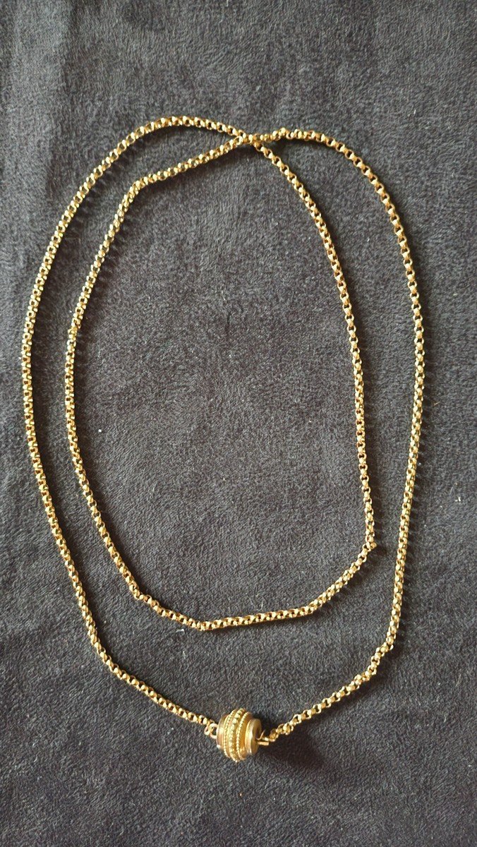 Gold Jaseron Mesh Long Necklace Early 19th Century 