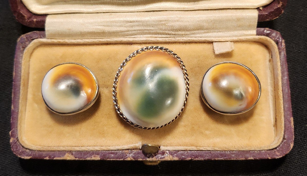 Set Of Silver And St. Lucia Eye Buttons 19th Century 