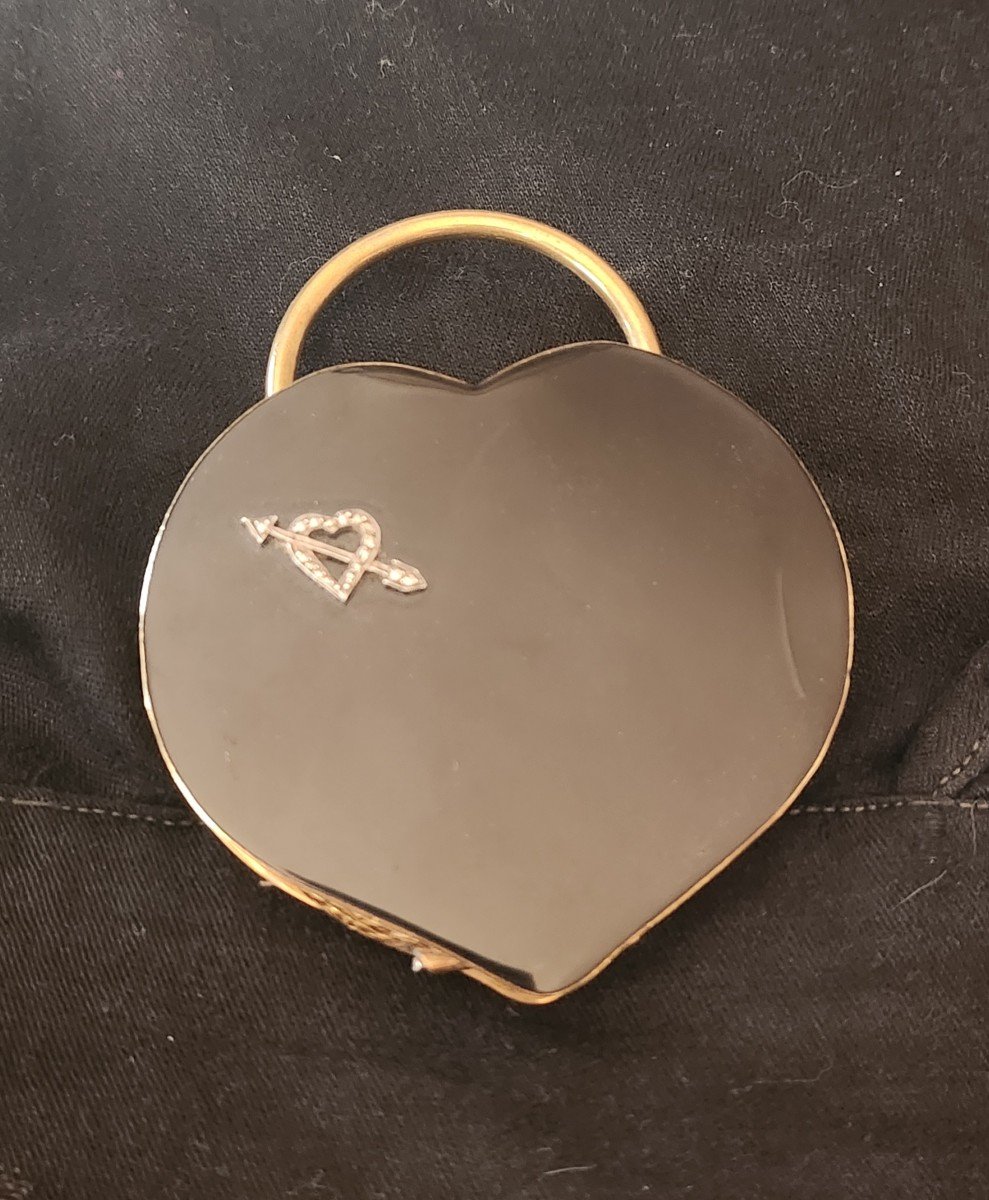 Heart Powder Compact In Lacquer Circa 1930-photo-3