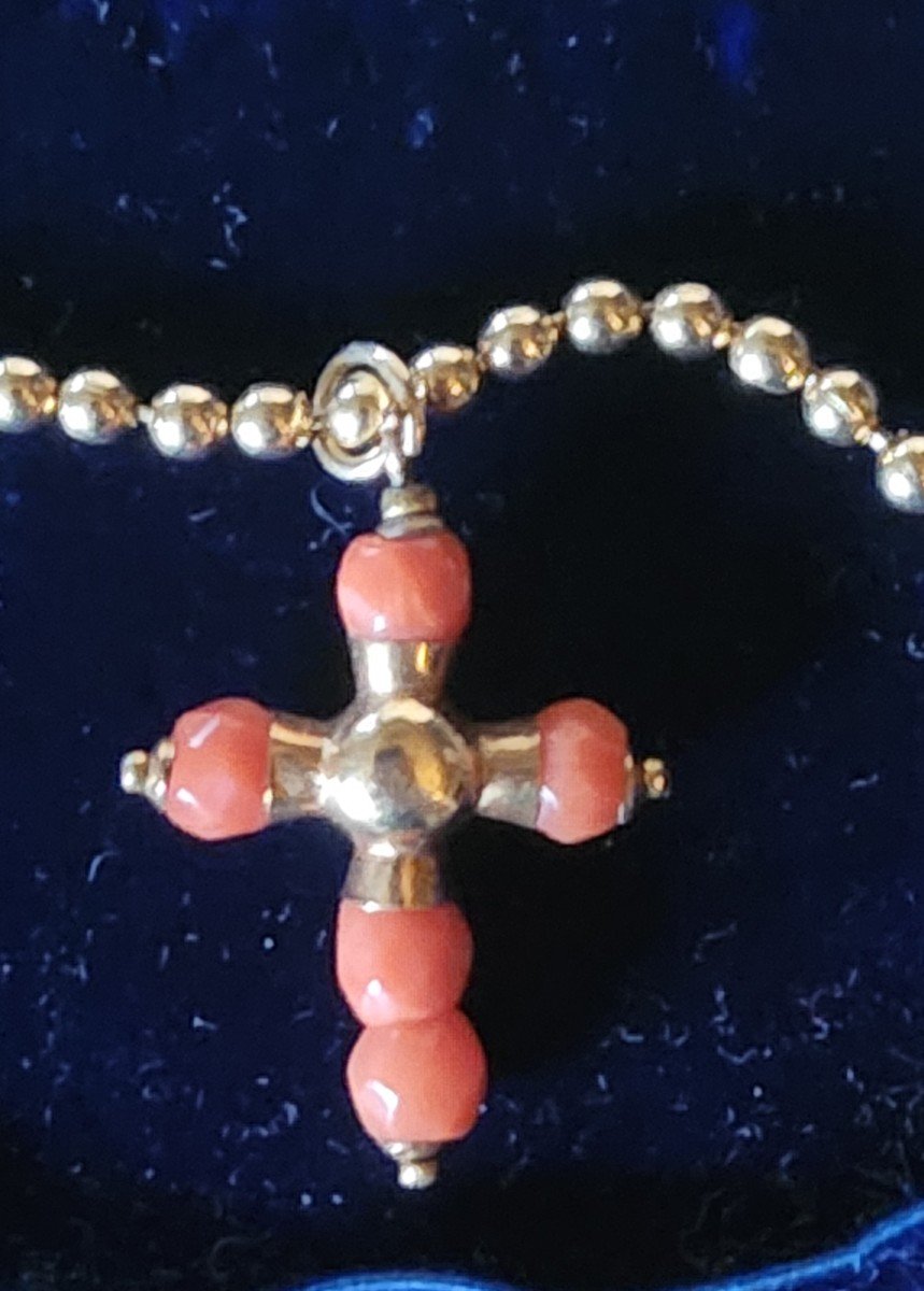 Collier En Or Et Corail Surmonté D Un Croix 19 ème Siècle -photo-2