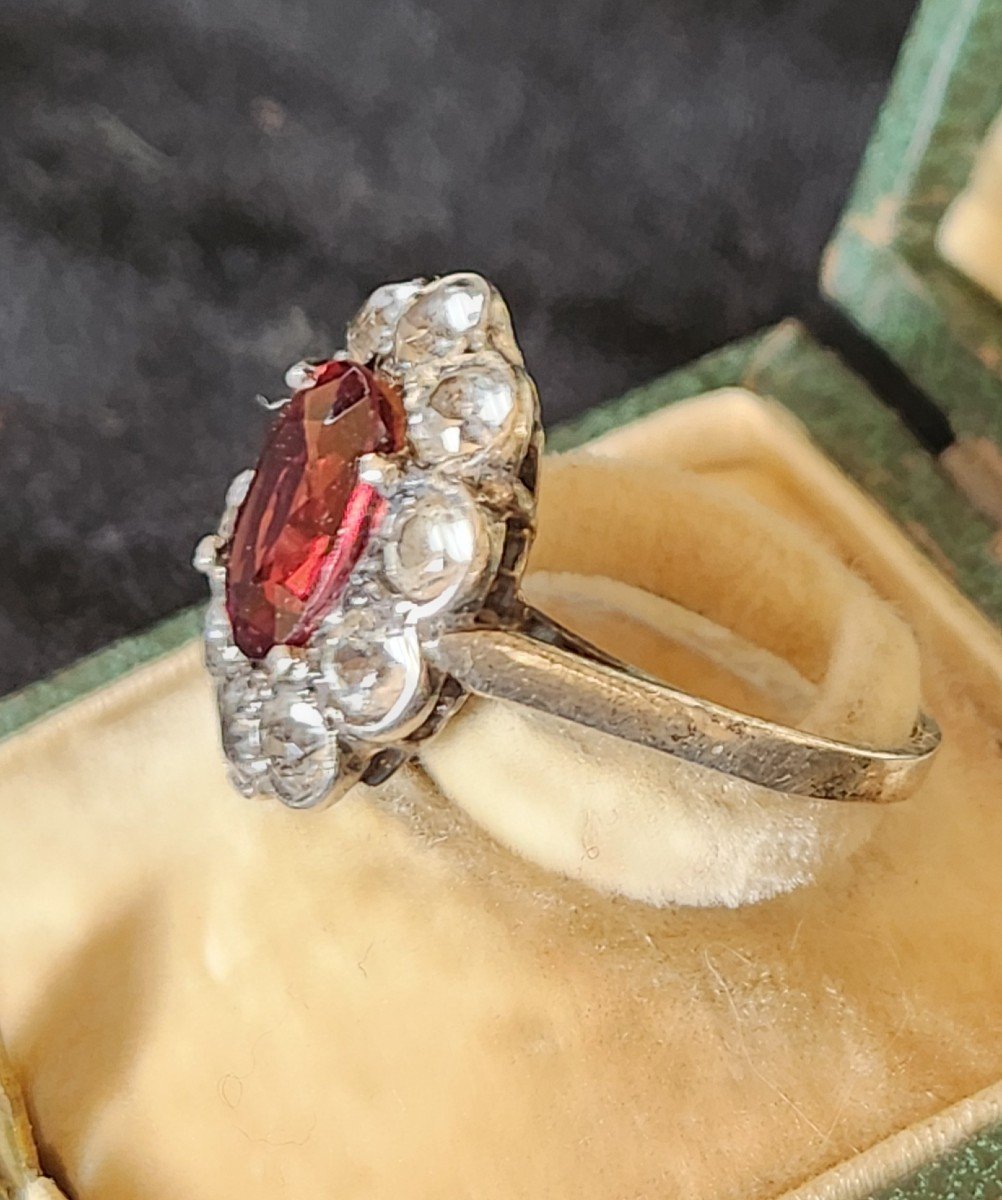 Pompadour Ring In Silver And Rhinestones, 19th Century -photo-3