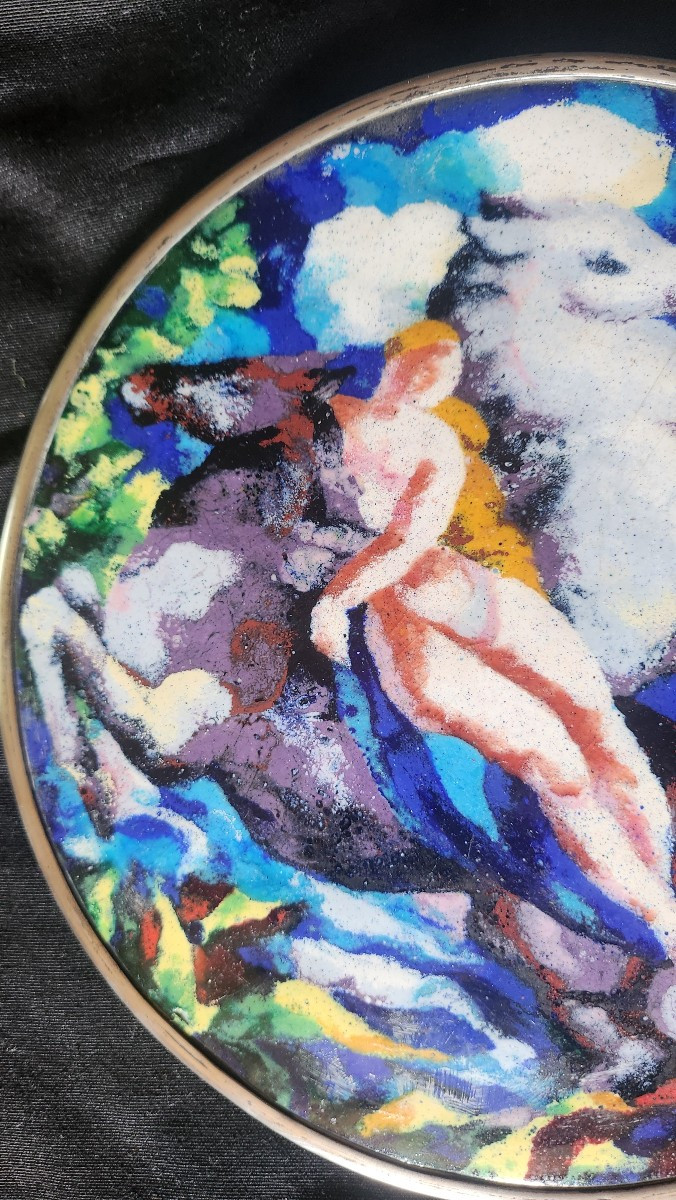 Allegory Enameled Copper Silver Frame Jean Serriere -photo-2